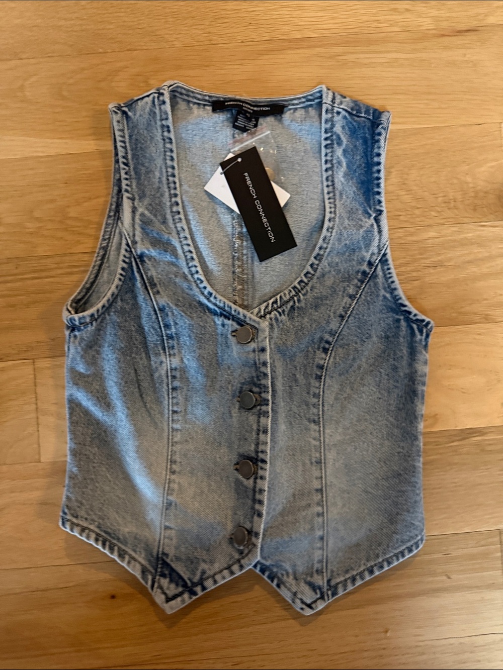 NWT French Connection Light Blue Denim Crop Vest- XS $98
